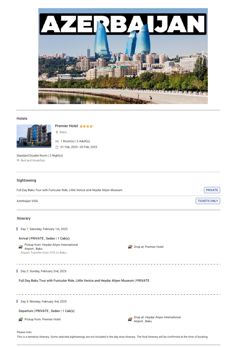 Azerbaijan – 2 Nights / 3 Days Azerbaijan Holiday Package - RideNow Holidays