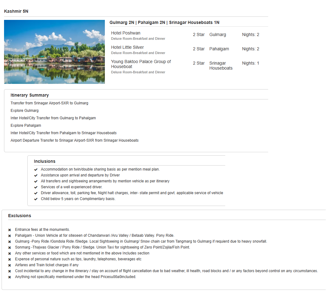Kashmir – 5 Nights / 6 Days Kashmir Holiday Package - RideNow Holidays