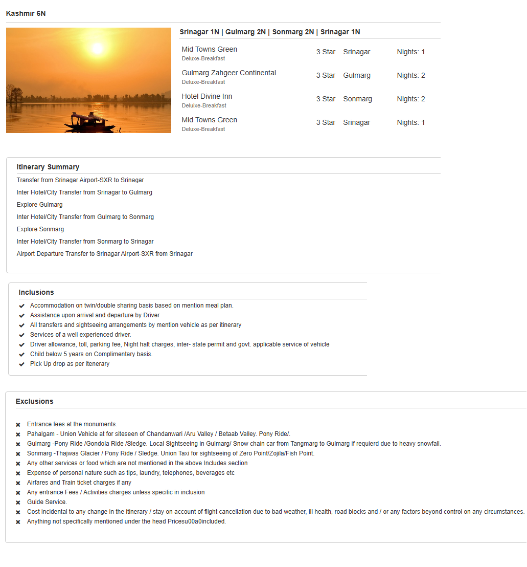 Kashmir – 6 Nights / 7 Days Kashmir Holiday Package - RideNow Holidays