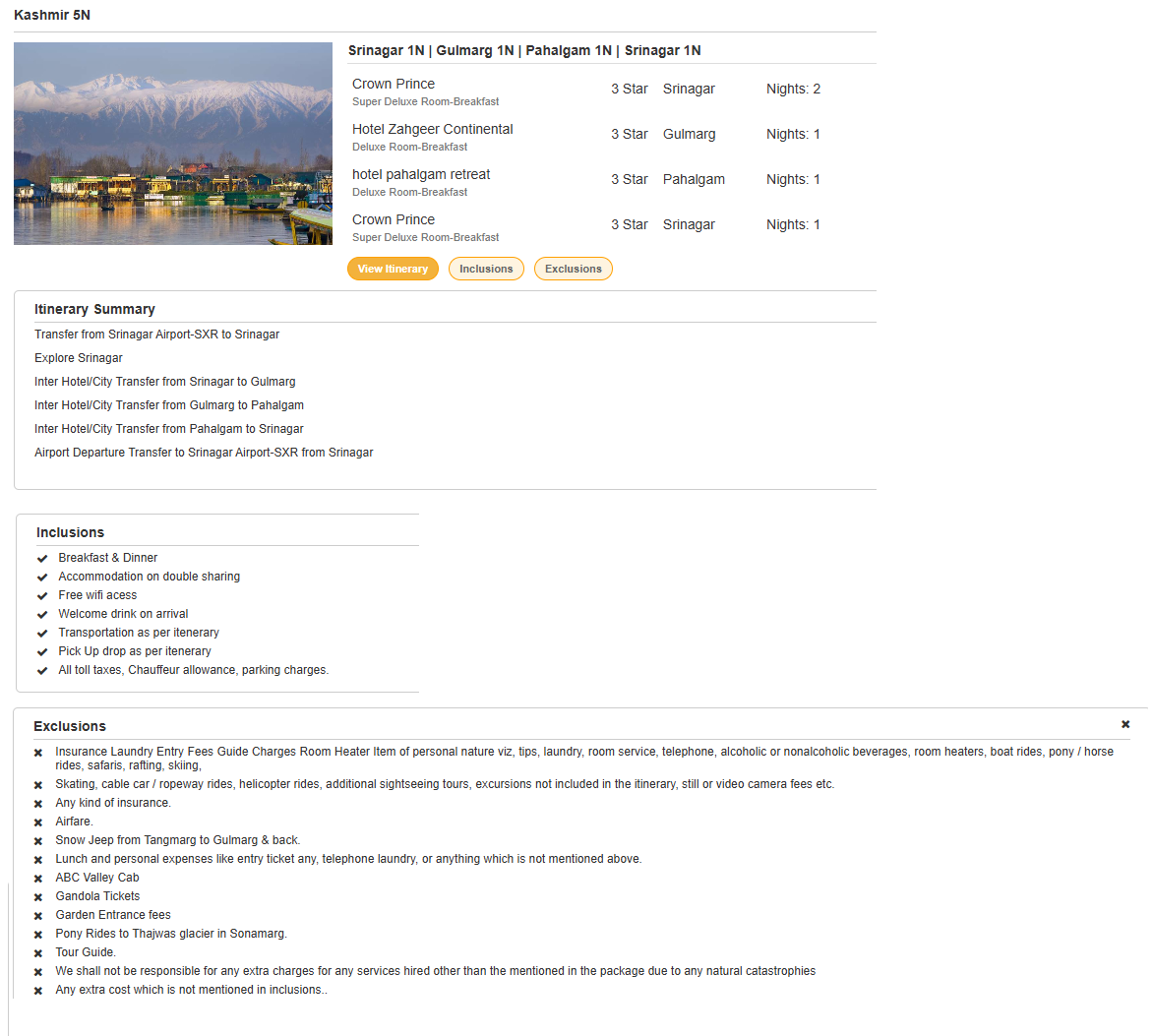 Kashmir – 5 Nights / 6 Days Kashmir Holiday Package - RideNow Holidays