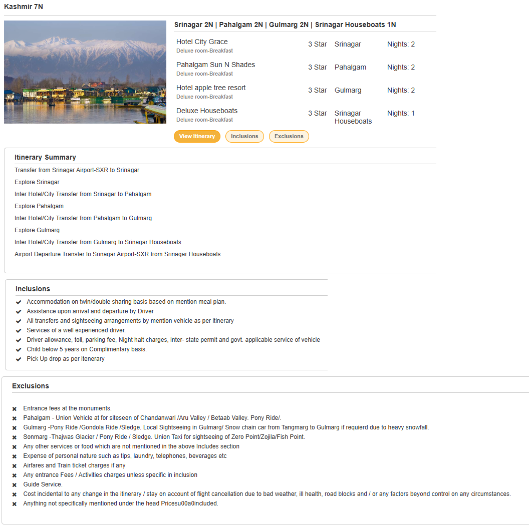 Kashmir – 7 Nights / 8 Days Kashmir Holiday Package - RideNow Holidays