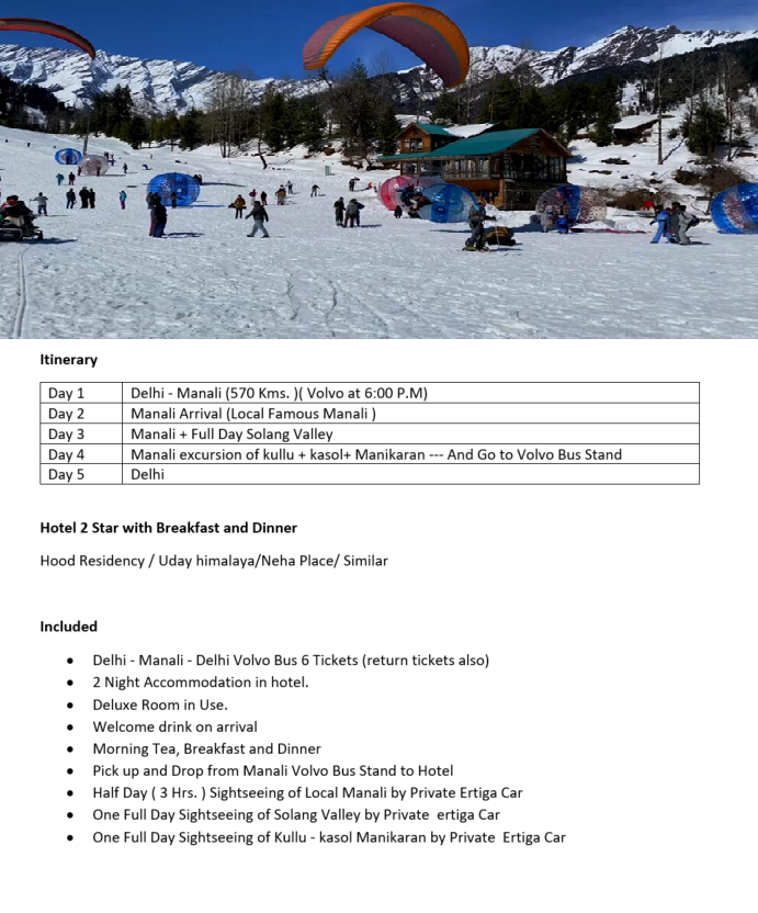 Manali 3 N+2 N(Volvo) Manali 3 N+2 N(Volvo) Holiday Package - RideNow Holidays