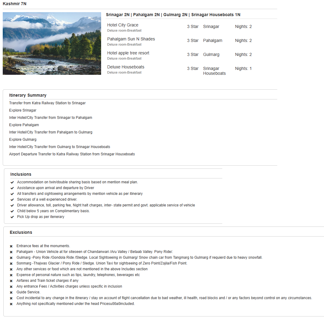 Kashmir – 7 Nights / 8 Days Kashmir Holiday Package - RideNow Holidays