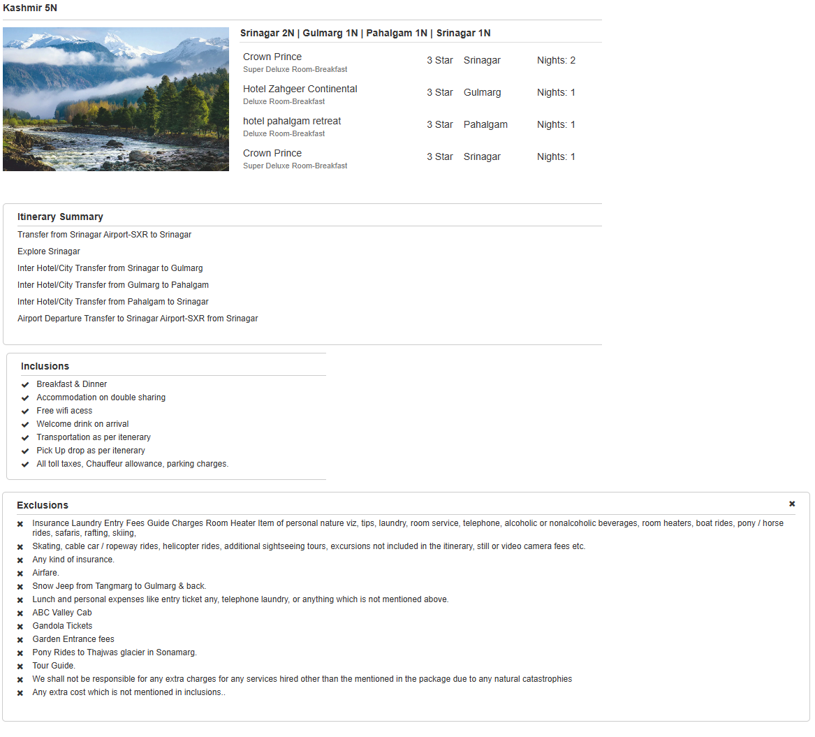 Kashmir – 5 Nights / 6 Days Kashmir Holiday Package - RideNow Holidays
