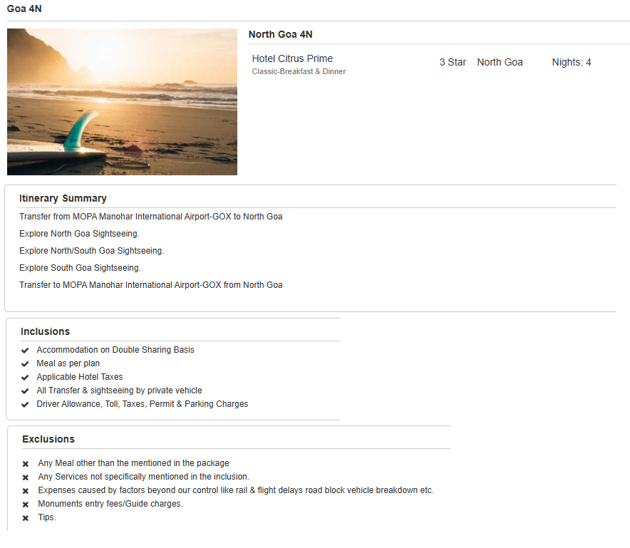 Goa – 4 Nights / 5 Days Goa Holiday Package - RideNow Holidays