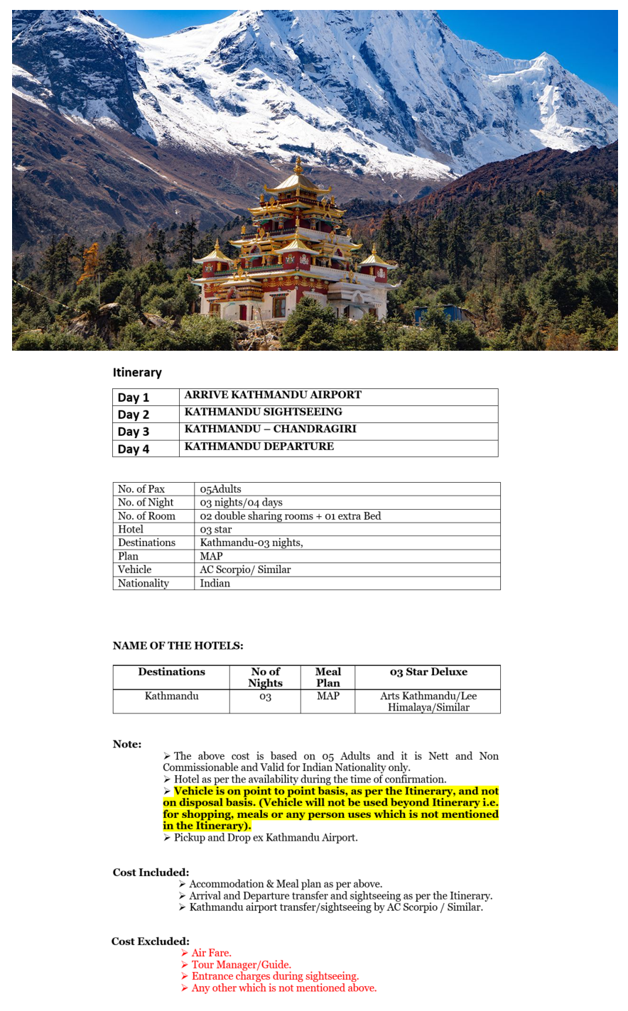 Nepal – 3 Nights / 4 Days Nepal Holiday Package - RideNow Holidays