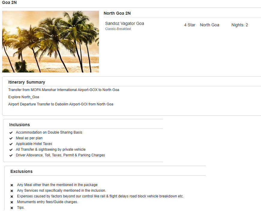 Goa – 2 Nights / 3 Days Goa Holiday Package - RideNow Holidays