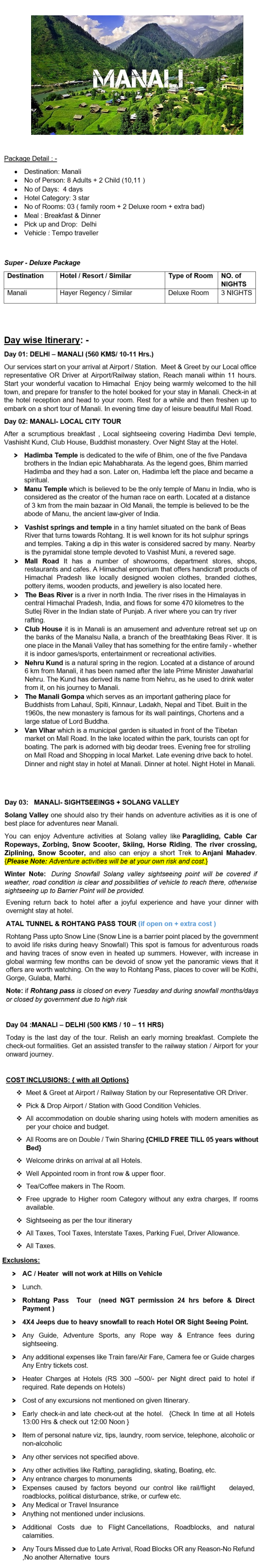 Manali – 3 Nights / 4 Days Manali Holiday Package - RideNow Holidays
