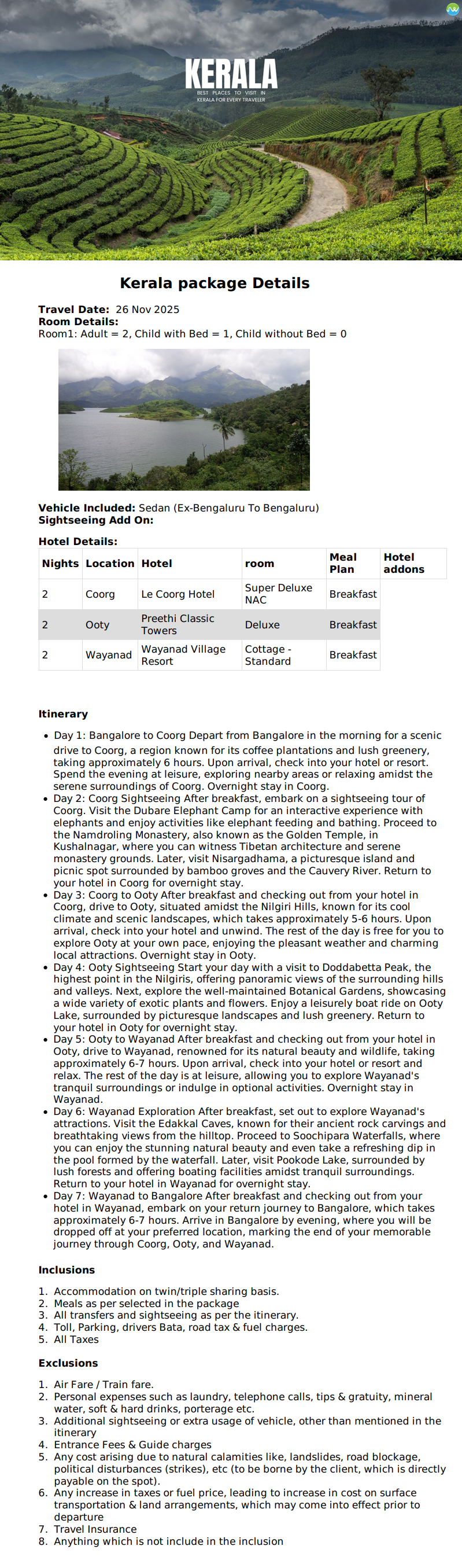 Kerala – 7 Nights / 7 Days Kerala Holiday Package - RideNow Holidays