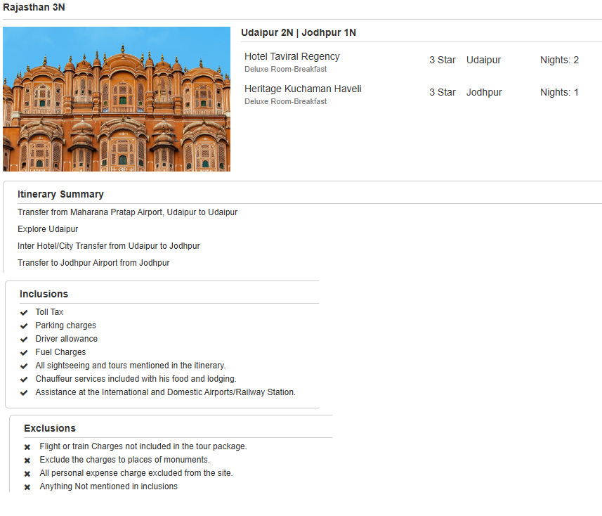 Rajasthan – 3 Nights / 4 Days Rajasthan Holiday Package - RideNow Holidays