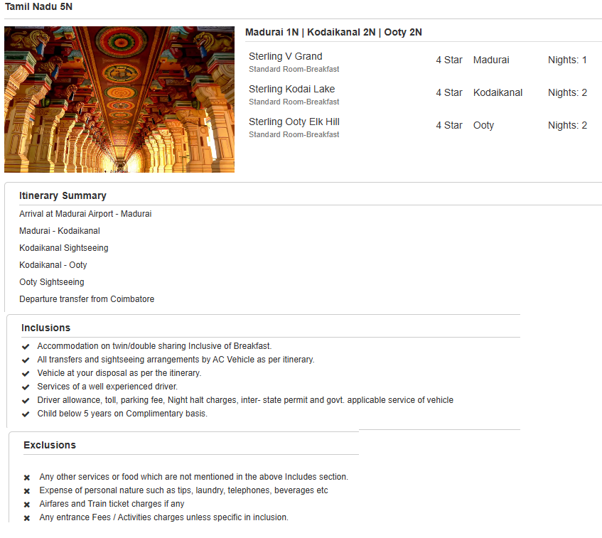 Tamil Nadu – 5 Nights / 6 Days Tamil Nadu Holiday Package - RideNow Holidays
