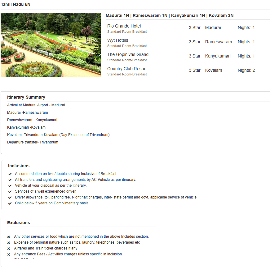 Tamil Nadu – 5 Nights / 6 Days Tamil Nadu Holiday Package - RideNow Holidays