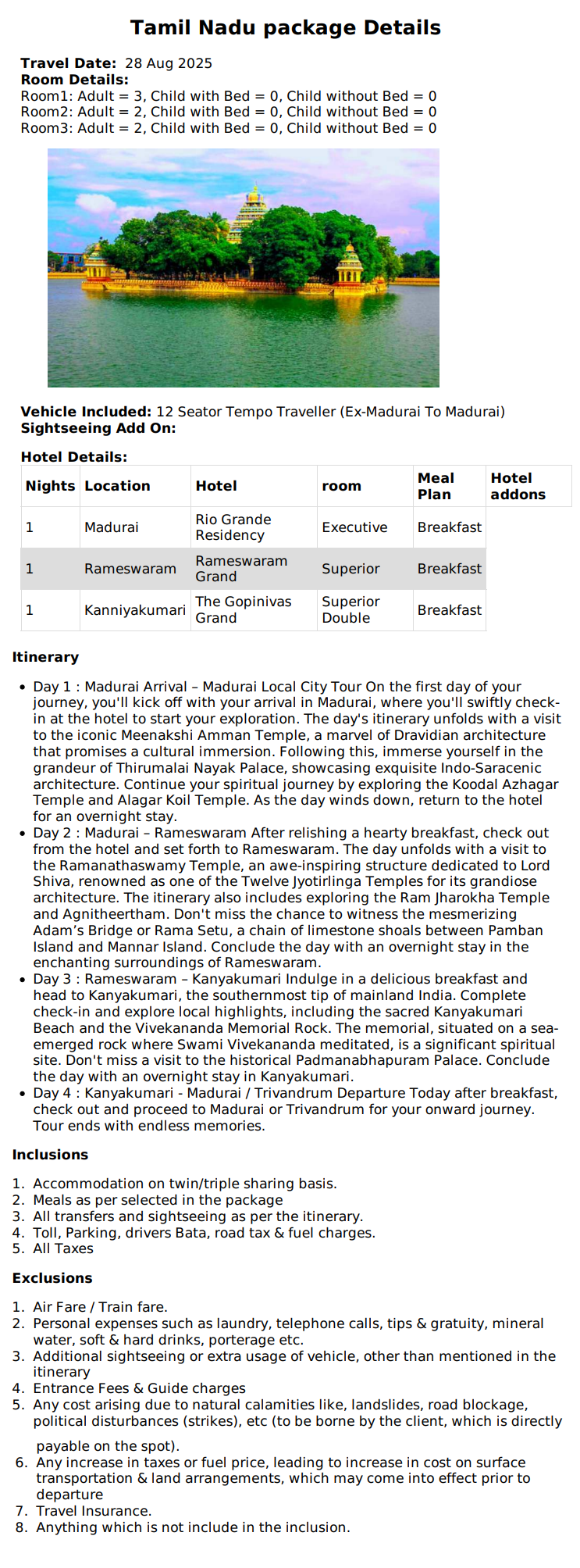 Tamil Nadu – 3 Nights / 4 Days Tamil Nadu Holiday Package - RideNow Holidays