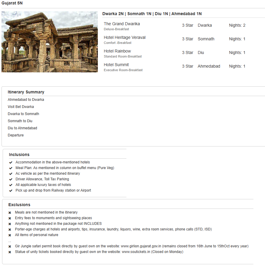 Gujrat – 5 Nights / 6 Days Gujrat Holiday Package - RideNow Holidays