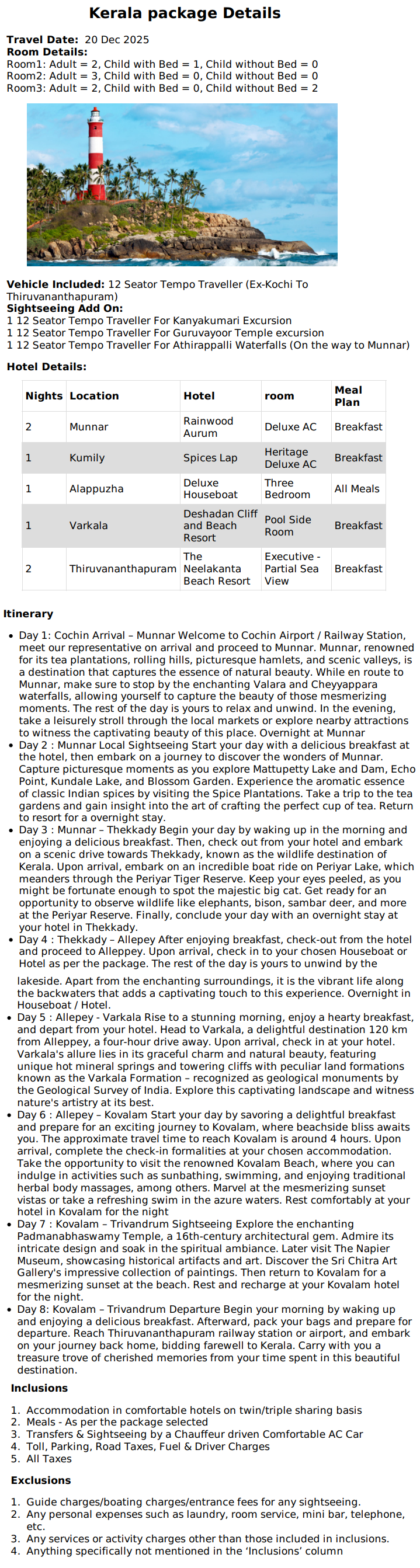 Kerala – 7 Nights / 8 Days Kerala Holiday Package - RideNow Holidays