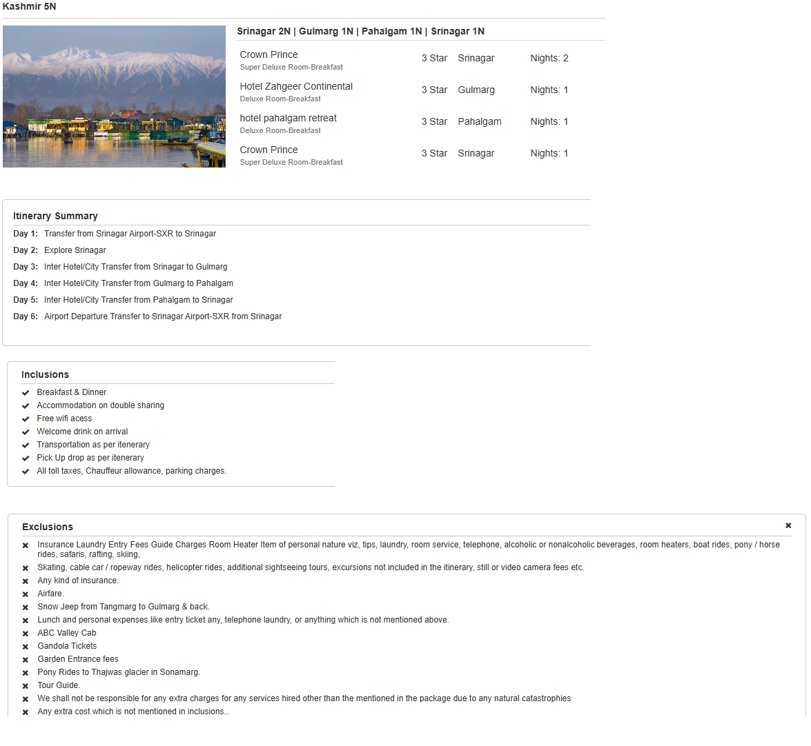 Kashmir – 5 Nights / 6 Days Kashmir Holiday Package - RideNow Holidays