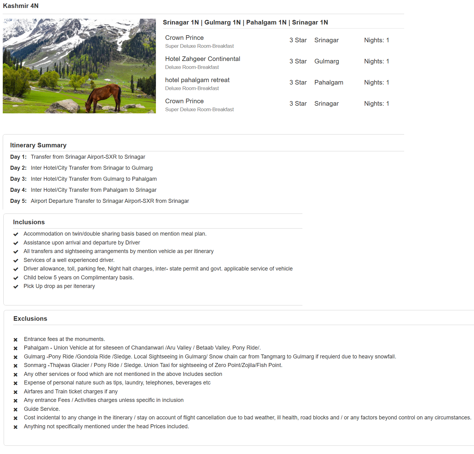 Kashmir – 4 Nights / 5 Days Kashmir Holiday Package - RideNow Holidays