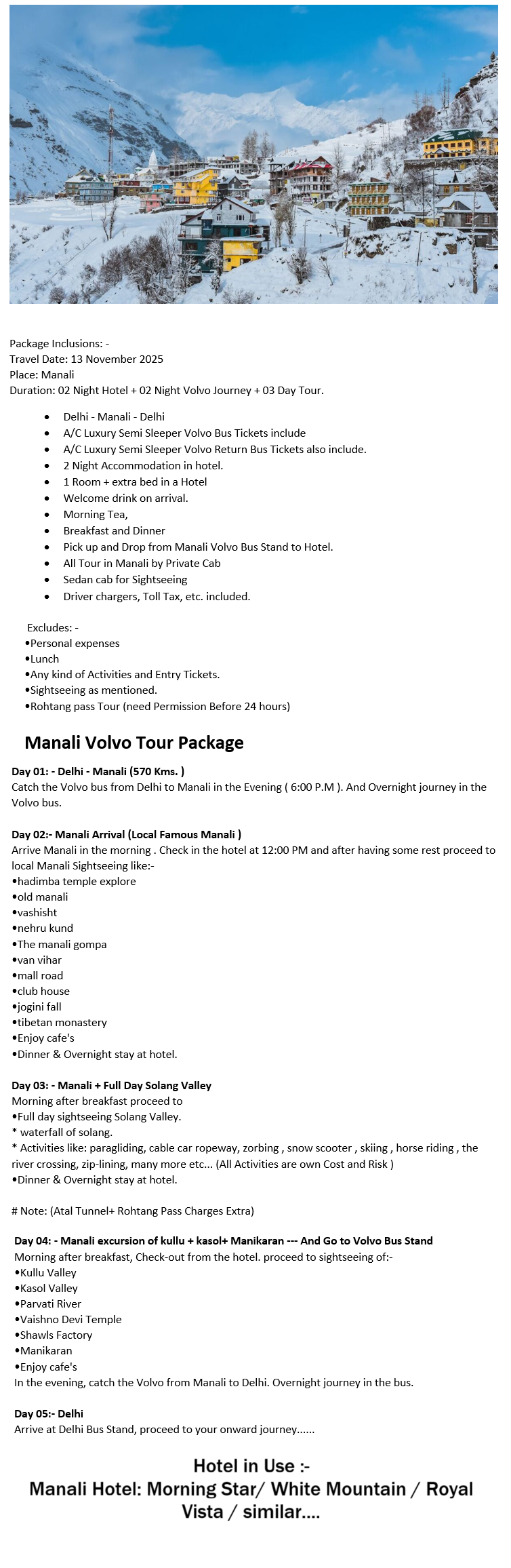 Manali – 4 Nights / 5 Days Manali Holiday Package - RideNow Holidays