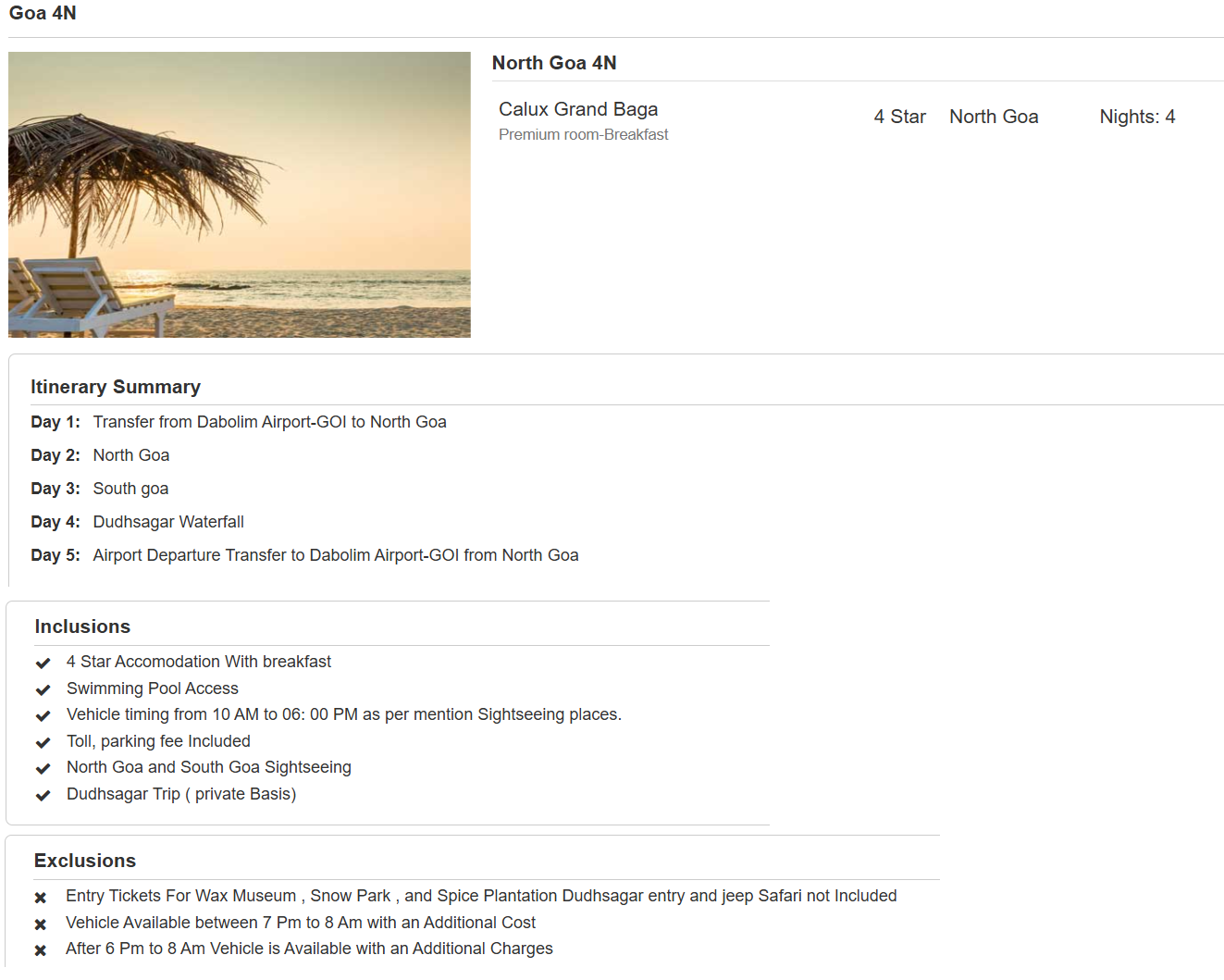Goa – 4 Nights / 5 Days Goa Holiday Package - RideNow Holidays