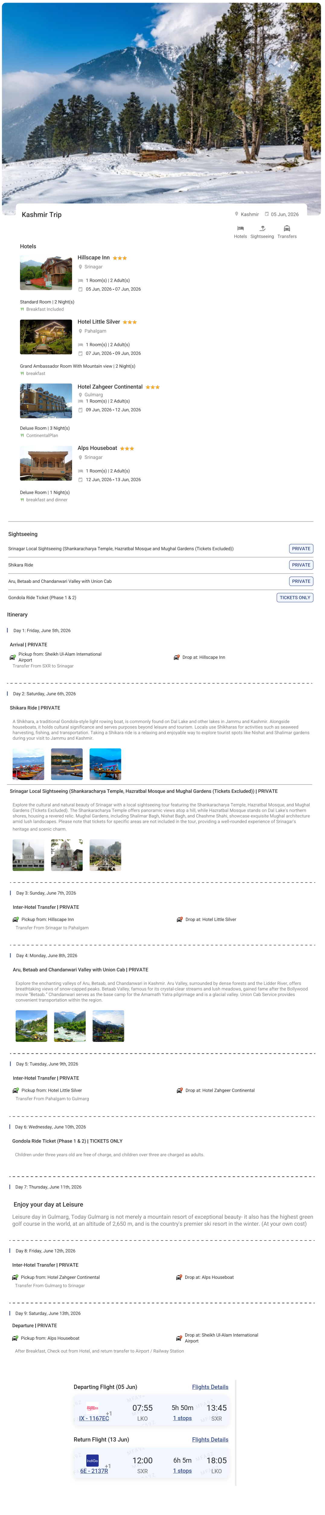 Kashmir – 8 Nights / 9 Days Kashmir Holiday Package - RideNow Holidays