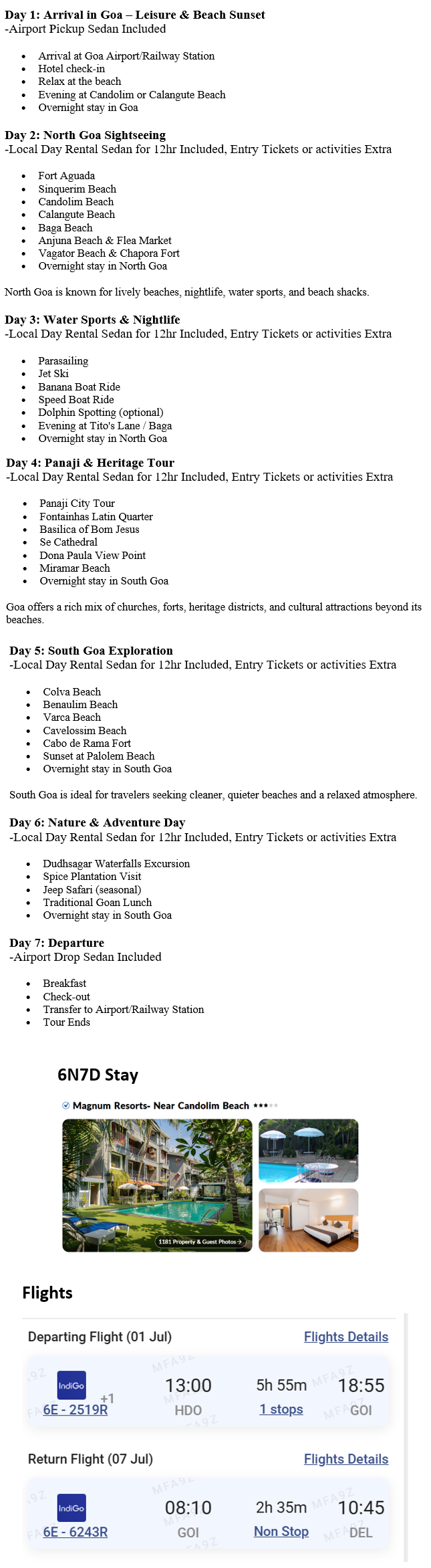 Goa – 6 Nights / 7 Days Goa Holiday Package - RideNow Holidays