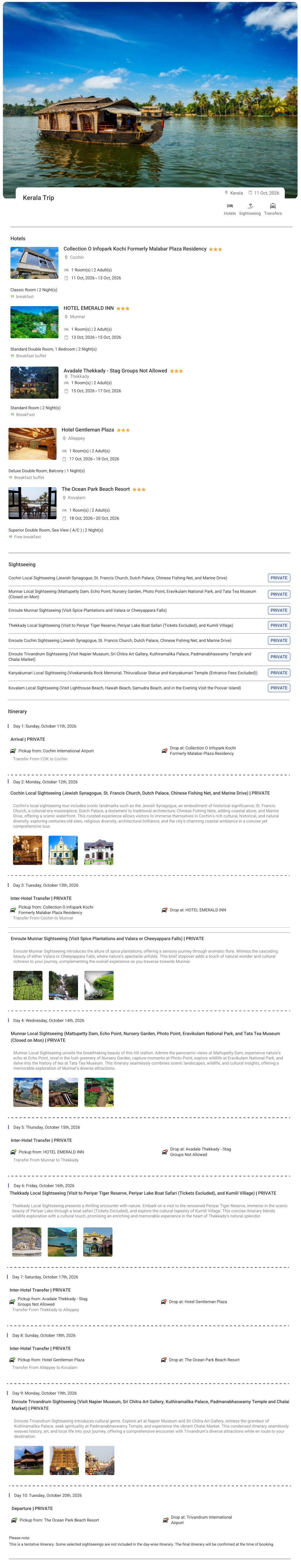 Kerala – 9 Nights / 10 Days Kerala Holiday Package - RideNow Holidays