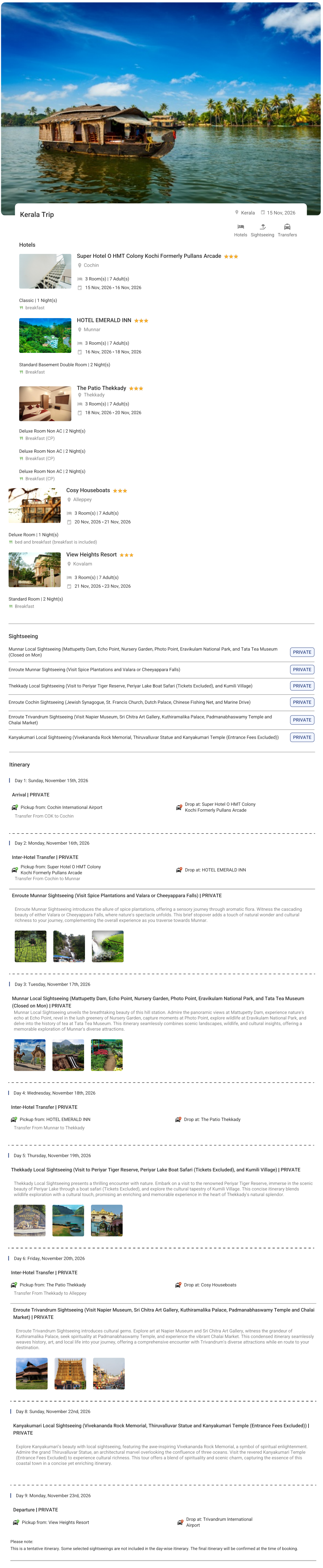 Kerala – 8 Nights / 9 Days Kerala Holiday Package - RideNow Holidays