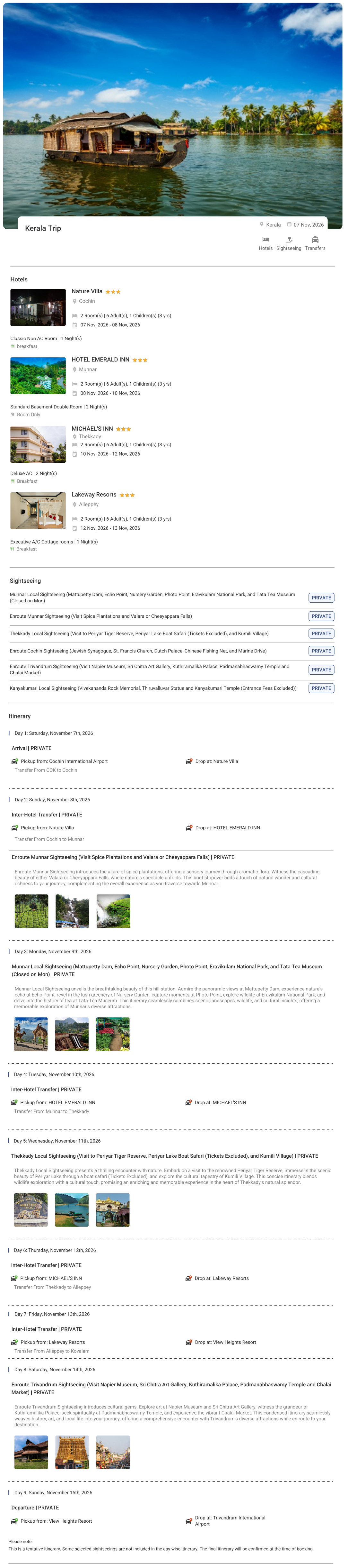 Kerala – 8 Nights / 9 Days Kerala Holiday Package - RideNow Holidays