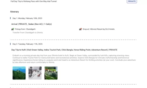 HIMACHAL (Shimla + Manali) 6N7D 3 Adults 1 Room, 3Star Hotel with Transfers