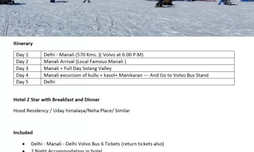 Manali 3N+2N(Volvo) 6 Adults , 2 Rooms with Breakfast and Dinner and Transfers