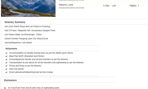 Ladakh 4N5D2 Adults, 1 Room with Breakfast and Dinner, 3 Star Hotel with Transfers