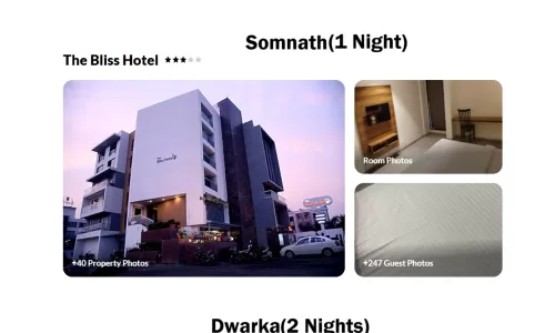 Somnath+Dwarka+Nageshwar 3N4D22 Adults, 10 Kids, 8 Rooms with Breakfast , 3 Star Hotel with Transfer