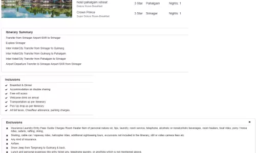 Kashmir 5N6D4 Adults, 2 Kids(4 yr, 6 yr), 2 Rooms, 3 Star Hotel with Transfers