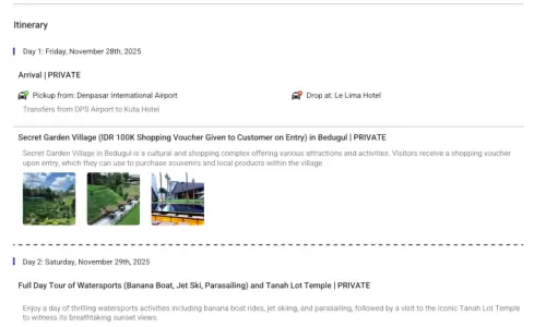Bali 6N7D2 Adults, 1 Room with Breakfast, 3 Star Hotel with Transfers