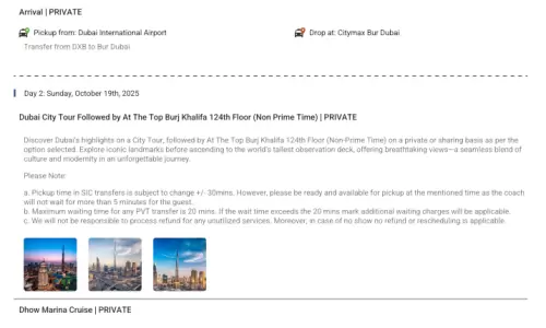 Dubai 6N7D2 Adults, 1 Room with Breakfast, 3 Star Hotel with Transfers