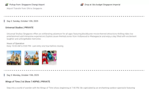 Singapore 5N6D4 Adults , 2 Kids(4yr,8yrs), 3star Hotel with Transfers