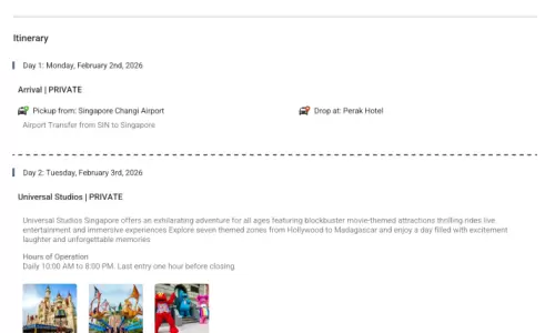 Singapore 4N5D2 Adults, 1 Room with Breakfast, 3 Star Hotel with Transfers and Flights(2 Adults, Eco