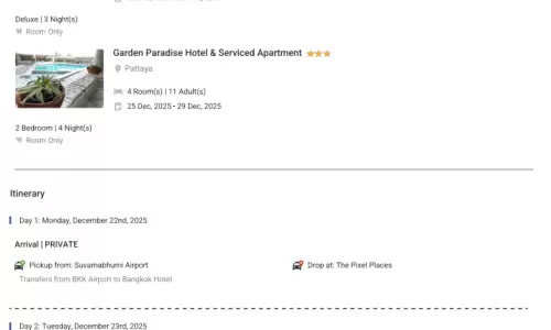 Thailand 7N8D11 Adults, 4 Rooms, 3 Star Hotel with Transfers