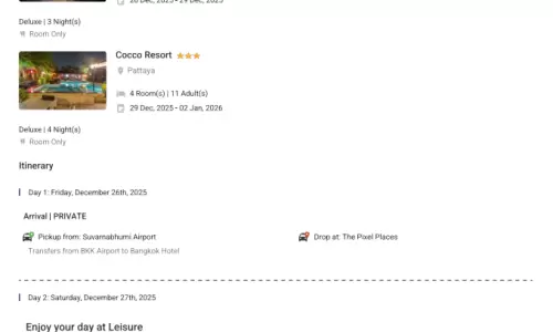 Thailand 7N8D11 Adults, 4 Rooms, 3 Star Hotel with Transfers
