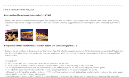 Thailand 6N7D3 Adults, 1 Room with Breakfast, 3 Star Hotel with Transfers