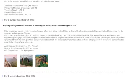 Sri Lanka 6N7D2 Adults, 1 Room with Breakfast, 3 Star Hotel with Transfers