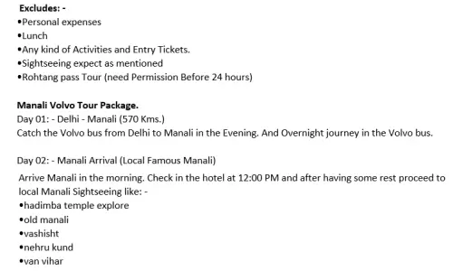 Manali (02 Night Hotel + 02 Night Volvo Journey + 03 Day Tour), 2 Adults, 1 Room with Breakfast and 