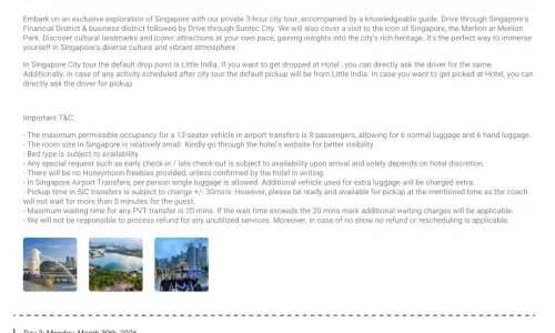 Singapore 5N6D6 Adults, 3 Rooms with Breakfast, 4 Star Hotel with Transfers Flight(6 Adults, Economy