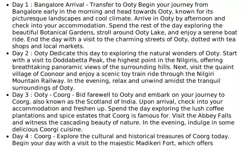 2n Ooty | 2n Coorg | 2n Mysuru 12 Adults, 6 Rooms with Breakfast and Dinner, 3 Star Hotel with Trans