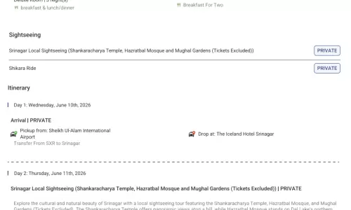 Kashmri 4N5D4 Adults, 2 Rooms, 3 Star Hotel with Transfers