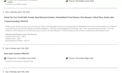Sri Lanka 7N8D2 Adults, 1 Room with Breakfast and Dinner, 5 Star Hotel with Transfers and Round Trip