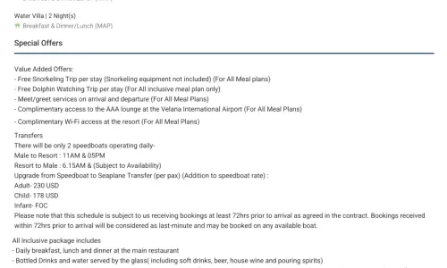 Maldives 4N5D2 Adults with Round Trip Flights(2 Adults, Economy)