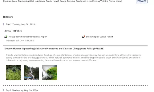Kerala 5N6D2 Adults , 1 Room with Breakfast, 3 Star Hotel with Transfers and Round Trip Flight(2 Adu