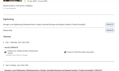 Kashmir 4N5D2 Adults, 1 Room with Breakfast, 2 Star Hotel with Transfers