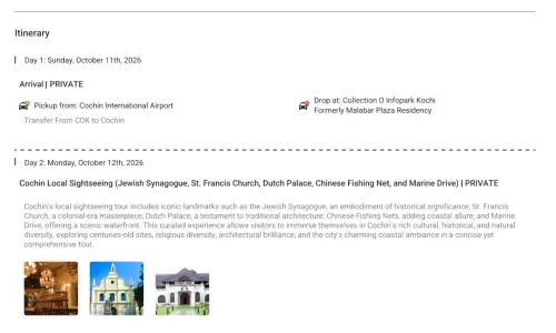 Kerala 9N10D2 Adults, 1 Room with Breakfast, 3 Star Hotel with Transfers